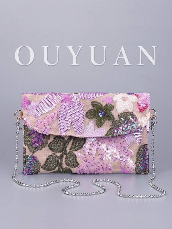 Sequin Embroidered Floral Envelope Bag, Ladies Fashion Sequin Patchwork Clutch Bag, Party Dinner Bag, Random Cut, Suitable For Women, Suitable For Parties, Weddings, Proms, Perfect For Parties, Weddings, PROM Dinners/Banquets, With Holiday Party Dresses, Evening Gowns And Sequin Dresses.