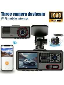 Dash Cam, Wireless WiFi Dashcam, 1080P HD Car Three-Lens Dash Cam, Hidden Mini Dashboard Recorder, 24H Security Monitor, Small Dashboard Camera For Cars - Multicolor - View 3