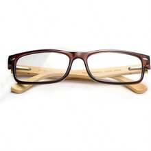 Lens Rectangle Frame Non Prescription Glasses - Fashion - 棕色竹子 - 查看 2