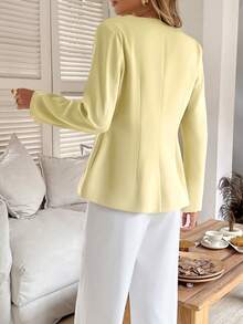 Look Polly Women's Casual And Elegant Old Money Style Butter Yellow Front Single Breasted Semi Formal Suit Jacket Jacket Chic Evening Dress New Year Look