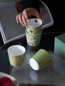 1/4pcs Oriental Floral Porcelain Mug Set, 4pcs Handhold Tea/Coffee Cup Gift Box, Elegant Green Ceramic Drinkware Decorated With Traditional Floral Patterns, Ideal For Birthday, Holiday Gifts And Home Decor - Multicolor - View 6