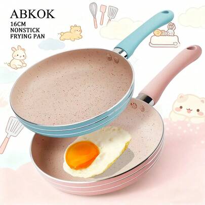 ABKOK 16 cm mini stekpanna i aluminium, design med enkel botten, 3 färgalternativ, tillagas jämnare på låg värme