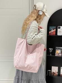 Różowa płócienna torba z nadrukiem w panterkę dla kobiet, jesień i zima 2025, nowa, swobodna torba o dużej pojemności, torba na zakupy na jedno ramię do pracy - Różowy - Zobacz 4