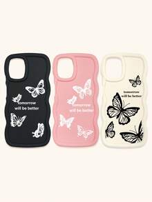 3pcs Luxury Creative Butterfly Print Matte Soft Phone Case, Compatible With IPhone & Galaxy Phones - Multicolor - View 16