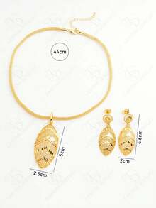 24K 镀金迪拜风格 2 件女士首饰套装，优雅花卉图案项链和耳环，适合新娘 - 金色 - 查看 5