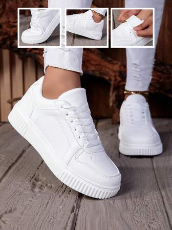 Unisex Casual Sneakers, White Color, Lightweight Breathable Fashion Flat Shoes For Men And Women, Suitable For Outdoor, Street, Skateboarding, Daily Wear, Size 36-45