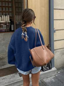 FOR BEAUTY Autumn/Winter New Arrival Girlish Round Neck Long Sleeve Knit Sweater, Women Loose Minimalist Raglan Pullover, Suitable For New Year - Central  Orchid - View 8