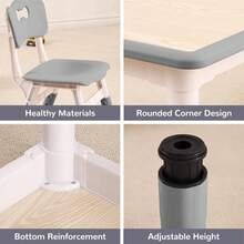Conjunto de mesa y 4 sillas para niños, escritorio con altura ajustable para edades de 2 a 8 años, mesa para arte y manualidades, escritorio con grafiti, patas antideslizantes, capacidad máxima de 300 lbs, mesa multiactividades infantil para aulas, guarderías y hogar. - Gris - Ver 2