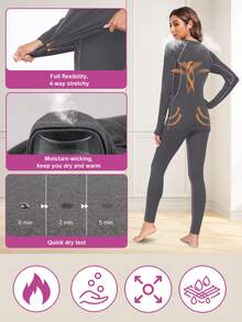 女士冬季保暖内衣，保暖打底长裤，防寒保暖内衬，适合滑雪、徒步、跑步等天气，灰色