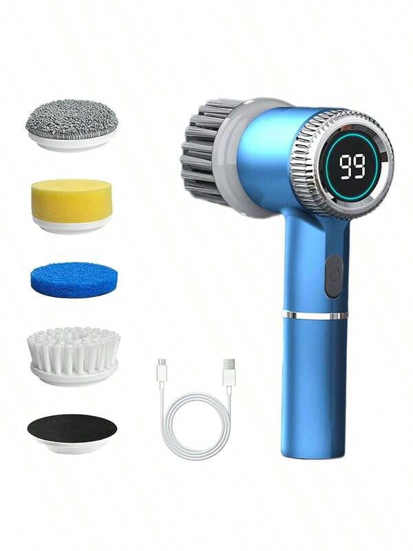 A Convenient Household Electric Cleaning Brush, 360-Degree Rotating Cleaning, Wireless Charging Handheld Design, Combined With A Household Cleaning Brush, Can Easily Handle Stubborn Stains, Suitable For Walls, Floors, Tiles, Bathtubs, Kitchens, And Bathrooms