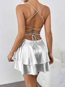Sexy Backless Halter Neck Pleated Dress, Suitable For Bars, Parties, Home, Elegant European & American Cross-Border Popular Item White Summer Party - White - View 5