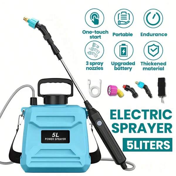 L USB Rechargeable Electric Sprayer With Adjustable Nozzle & Adjustable Strap & 3 Spray Heads, Retractable Wand, 5 Mist Nozzles - Portable Electric Watering Can, Blue Plastic, Pesticide Sprayer, Power Tool - Lightweight, Durable, Stylish - For Garden, Farmland, Lawn Care, Pest Control, Backpack-Style Design, USB Powered, ≤36V Operating Voltage, Includes Multiple Components, Ideal For Adults, Men, Women, Gardeners, And Farmers, Sprayers For Agriculture, Sprayer