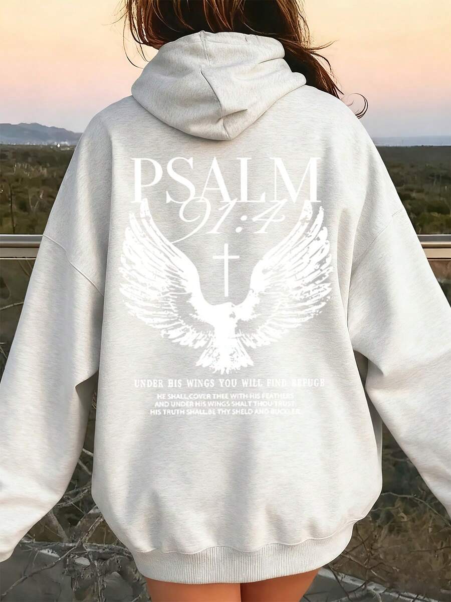 Psalm 91 4 Wings Design Hoodie Christian Faith Verse Inspiration Spiritual Gift For Women And Men Church Wear Religious Apparel - 淺灰色 - 查看 1