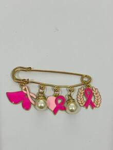 1 Stück elegante Schleife mit glatten Herz-Perlen und Olivenzweig, rosa/rote Brosche, Damen Brosche, Accessoire für Brustkrebs-Bewusstseins-Event Geschenk, Damen Schmuckzubehör