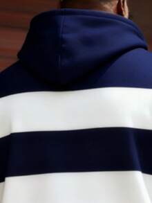 Plus Size Men's Striped Colorblock & "King" Letter Print Hoodie Set, Casual Patchwork Long Sleeve Top And Pants Tracksuit For Daily Wear And Outdoor Exercise - Multicolor - View 6