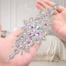 Premium Handmade Crystal Rhinestone Applique, Multi-Color Crystal Glass Diamond Bridal Sash, Hot Melt Diamond Sticker, Wedding Decoration, Bridal Accessories, DIY Craft Supplies