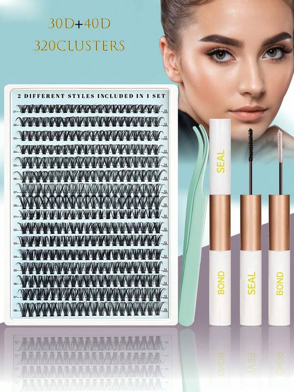 320PCS Individual Lash Clusters Natural Look&Wispy Lash Clusters 30D+40D 2 Styles Mixed D Curl 10-16mm DIY Ultra Light&Super Soft Lashes Reusable Individual Eyelash Extension Kit With Makeup Tool Eyelash Glue Bond And Seal&Tweezers&2 Brushes For Beginner Use At Home Or On-The-Go For Daily Life&Party&Music Festival&Halloween Lash Clusters Kit, Lashes, Eyelashes, Fake Lashes