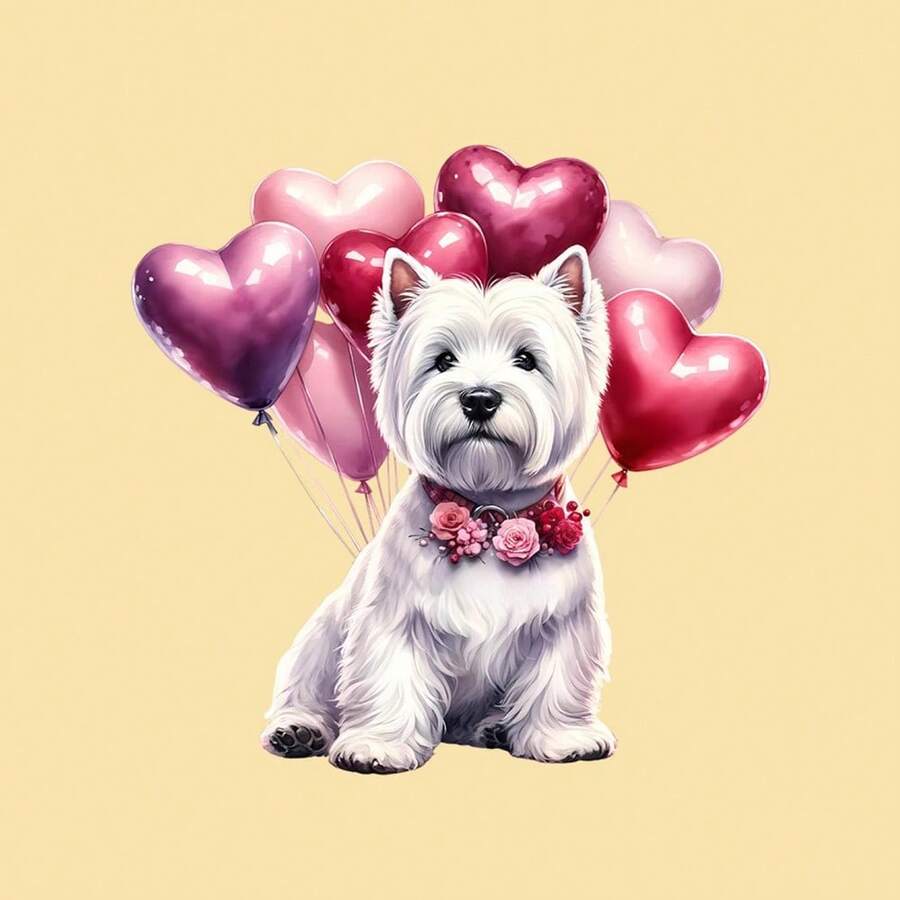 1 Stück/2 Stücke/3 Stücke Valentinstag West Highland Terrier Herz Ballon Muster Hitzeübertragungsaufkleber - gemischte Farben Vinyl Hitzeübertragungsaufkleber geeignet für T-Shirts, Jeans, Masken, Rucksäcke - DIY saisonale Dekoration, Heimdekoration, Feiertagskleidung Anpassung, Feiertagsmuster, leicht anzubringende Aufkleber, langanhaltend Heimdekoration
