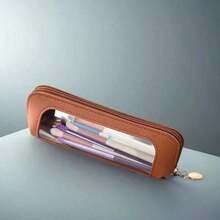 1 Pc Transparent Makeup Brush Bag, Portable Cosmetics Storage Bag, Suitable For Daily Travel, Travel Storage Bag, Zipper Storage Bag, Organization Bag, Multifunctional Storage Stationery, Zipper Storage Bag, Organizing Bag, Portable Cosmetics Storage Bag Versatile Daily Wear Accessory For Women Makeup Bags Travel Essential Gifts Stocking Stuffers, Travel Essential, Travel, Valentine's Day, Room Decor, Purse Essentials, Makeup Bags For Women, Purse Essential Items, Cruise Essential, Designer Handbags, Basics, Vanity Essentials, Room, Cute Makeup Bag FH4R - 棕色 - 查看 2