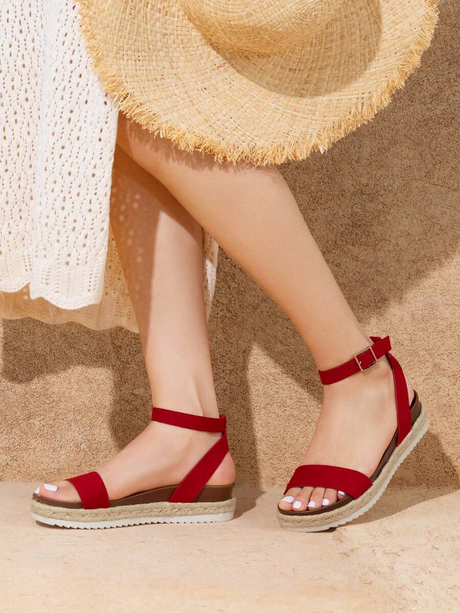 Women's Wedge Sandals Platform Espadrille Arch Support Comfortable One-Strap Dressy Casual Sandals For Commuting, Vacation, Shopping Summer Shoes - 紅色 - 查看 1