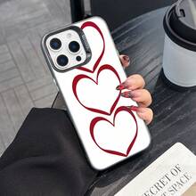 Colorful Silver Apple Phone Case Elegant Red Heart Cell Phone Shell Design - Perfect For Valentines Day Or Anytime Love Compatible With  11 To  17 Models The Cases Lens Protection Function Ensures The Camera Remains Undamaged During Shooting, Guaranteeing Image Quality - 黑色 - View 2