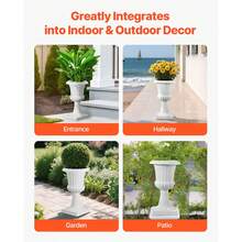 Plastic Urn Planters, 15.8 X 26.4 Inch, 2 Pack White Classic Flower Pots Front Porch Planters, Indoor & Outdoor Vase For Wedding, Party, Event, Home, Stage, Garden, Balcony, Patio Decoration - trắng - Xem 6