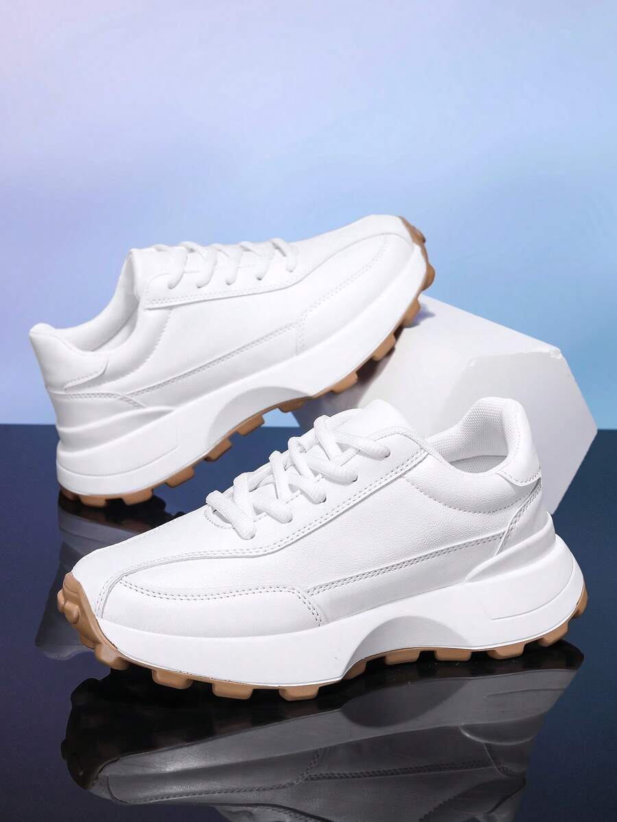 Spring/Summer New Leather Breathable Chunky Sneakers, Casual Sports Shoes For Teenagers - White - View 1