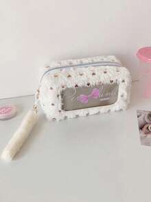 1 قطعة حقيبة قلم رصاص سعة كبيرة بتصميم عقدة الفراشة بسيط على الطراز الكوري، حقيبة تخزين قرطاسية عصرية، منظم للطلاب