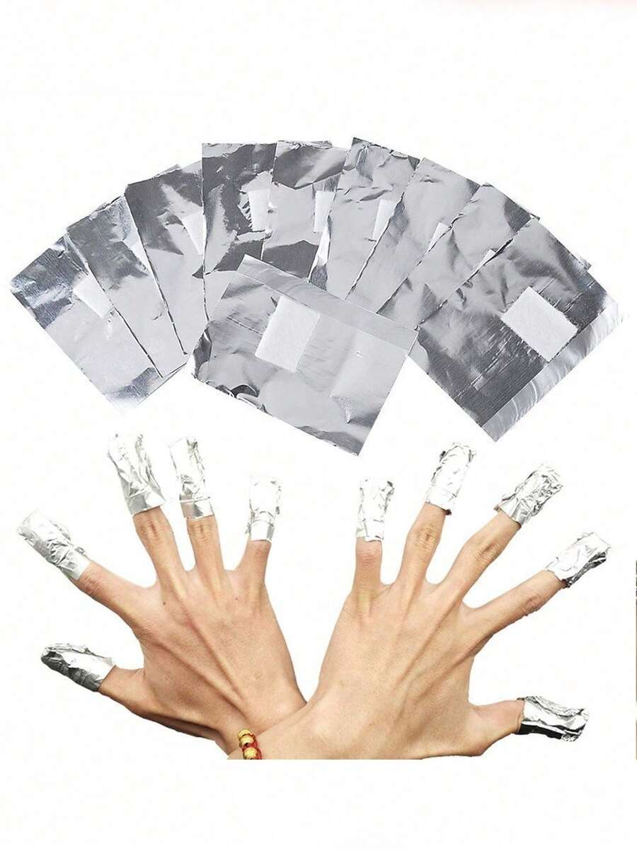 200pcs Shiny Foil Paper, 100pcs Oil Absorbing Foil Pads, 0.79" X 1.18" Simple Shimmer Oil Blotting Sheets 6.5" X 9", Gel Nail Polish Remover Pads, Gel Nail Polish Remover Foil, Gel Nail Polish Remover Solution, Nail Art Studio Set Nails Nails Supplies Nail Stuff - Multicolor - View 1