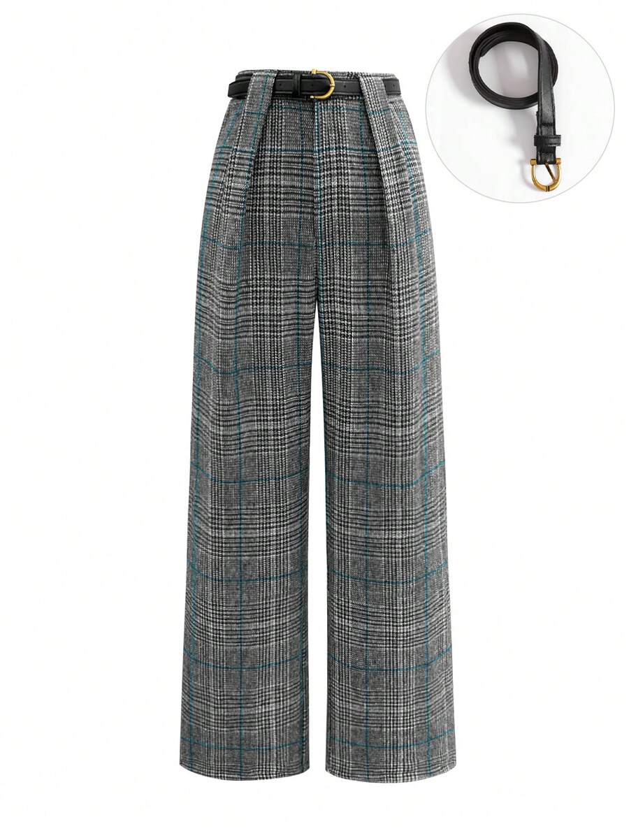 Women's Plaid Design Casual Pants, Fashionable And Versatile - Blue - View 1