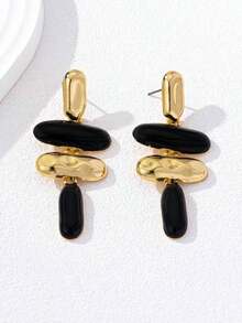 1 Pair Exaggerated Asymmetric Geometric Enamel Dangle Earrings, European And American Style