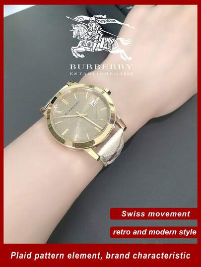 Burberry ساعة ذا سيتي هاي ماركت شيك من الذهب الأصفر مقاس 38 مم