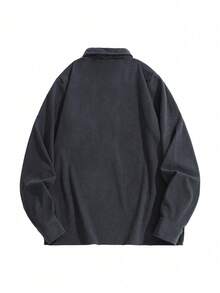 男士灯芯绒领 Polo 衫，印花宽松套头衫，春秋季