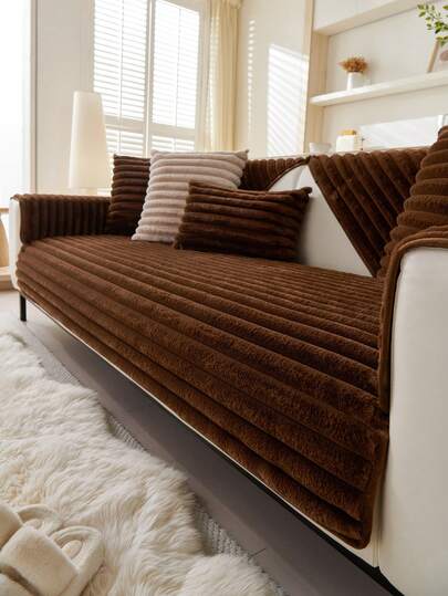 1pc Thick Plush Sofa Cushion Cover, Non-Slip Sofa Slipcover, Dust-Proof Washable Sofa Blanket, Pet-Friendly Protective Cover For Bedroom, Office, Living Room, Corner Sofa, Adjustable For 1/2/3/4 Seater