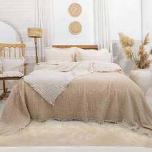 Muslin Bedspread - Dokubba King Size (180x230cm) Cotton Muslin Pique Bedspread - 2 Colour Multi-Purpose Blanket - 4 Layer Muslin Blanket - (180*230cm)