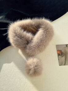 1件装女士秋冬复古荷叶边加厚仿毛皮围脖，多功能交叉针织兔毛围巾，可搭配连衣裙 - 彩色 - 查看 8