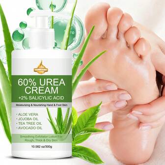 SUMIFANG 60%尿素+2%水杨酸足部护理霜，强效配方 - 适用于干燥皲裂的足部、肘部、膝盖、脚后跟和手部，滋润保湿，软化肌肤，去除老茧，10.1盎司