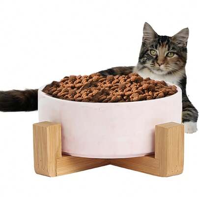 Plato para Perro y Gato de Cerámica Marmolizada con Base de Estabilizadora (Rosa 1)