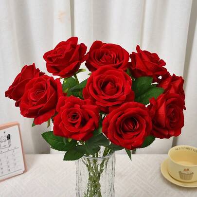 Rosas de terciopelo simulado, flores artificiales, adecuadas para bodas, hogar, Día de San Valentín, ramos, decoración de paredes, decoración navideña, decoración del Día de Acción de Gracias, decoración de mesa, decoración de habitaciones, decoración de baños, decoración del hogar, decoración de dormitorios, decoración de bodas, decoración de oficinas, decoración de aniversarios, Navidad, Día de Acción de Gracias, regalo del Día de San Valentín, regalo exquisito.