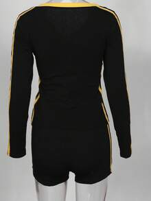 Summer Sporty Women 2 Pieces Set Club Outfits Letter Print V-Neck Crop Tops+Matching Drawstring Shorts Casual Tracksuit