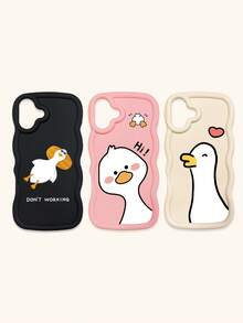 3 Stück süße Cartoon-Enten Muster weiche Silikon Handyhüllen in Schwarz, Weiß, Pink, kompatibel mit iPhone & Galaxy, Dopamin-Wellen Textur Handyhüllen, internationale Version, nicht die Inlandsversion - Verschiedenfarbig - Übersicht 45