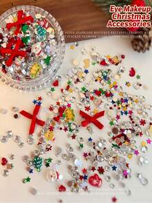 Sekitar 500 buah Stiker Rias Mata Wajah Natal 3D, Pita Merah, Hati, Permata Transparan, Rhinestone untuk Pesta/Natal/Hari Valentine, Stiker Sudut Mata, Stiker Bintang Kepingan Salju Pita 3D, Stiker Perhiasan Rambut Riasan Manis - MultiWarna - View 7