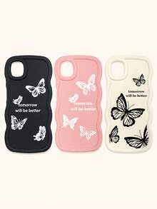 3pcs Luxury Creative Butterfly Print Matte Soft Phone Case, Compatible With IPhone & Galaxy Phones - Multicolor - View 15