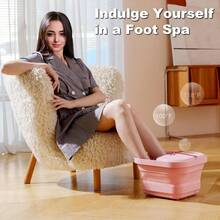 Foot Soak TubVIVIYA - Spa de baño plegable con rodillos de calor y masaje bañera plegable para remojar los pies con chorros de burbujas y luz LED masajeador de pedicura con limpiador de pies para uso domésticoFoot Soak Tub - Rosado - Ver 2