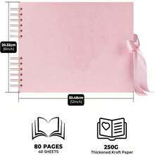 80 Pages (40 Sheets) Pink Faux Leather Scrapbook Album, 12*8 Inch, With 4 Colorful Corner Stickers, DIY Scrapbook, Wedding Guest Book, Anniversary, Valentine's Day Gift - Pink - View 2