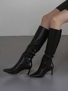 Women's Knee High Boots Pointed Toe Stiletto High Heel Boots With Side Zipper Fall Long Tall Boots Fashion Classic Dress Shoes For Party Outfits - màu đen - Xem 1