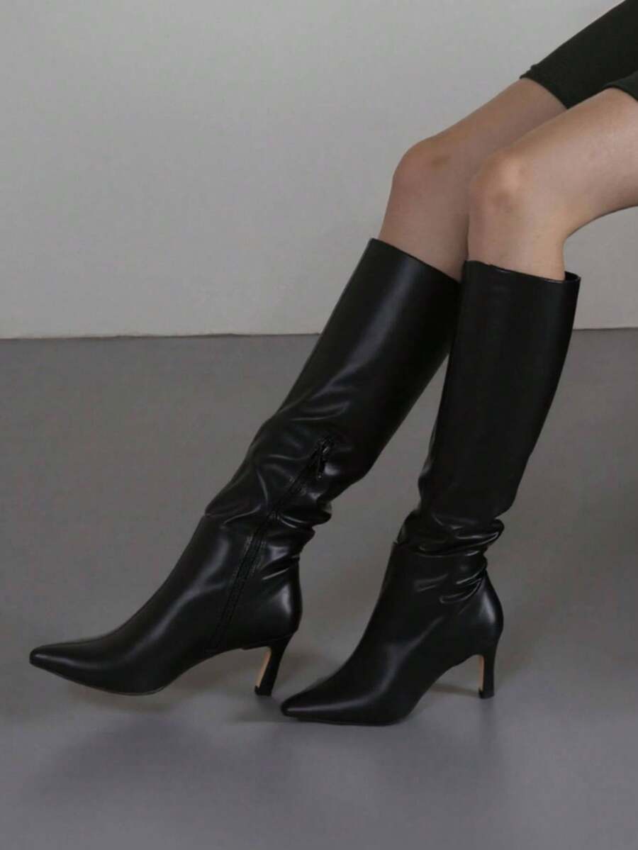 Women's Knee High Boots Pointed Toe Stiletto High Heel Boots With Side Zipper Fall Long Tall Boots Fashion Classic Dress Shoes For Party Outfits - màu đen - Xem 1