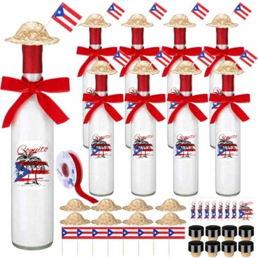 GYJ 8 Set Christmas Glass Coquito Bottles 16 Oz Clear Wine Bottles With Airtight Cap Puerto Rico Stickers Mini Straw Hats And Red Ribbon For Vanilla Extract Homemade Brewing Beverages Liqueur150 - Nhiều màu - Xem 1