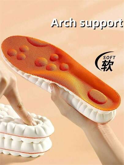 4D Latex Sport Insoles Oranger Soft High Elasticity Shoe Running Sole Arch Support Inserts Unisex 1pair