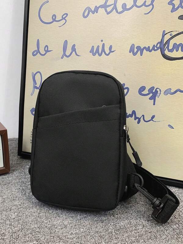 Minimalistischer einfarbiger Oxford-Stoff Herren Mini Umhängetasche, auffallender klassischer verstellbarer Riemen, glatter Reißverschluss, abnehmbarer Haken, geeignet für Outdoor-Sport, Lässig, Einkaufen, Reisen, Pendeln, Partys, unisex Handytasche